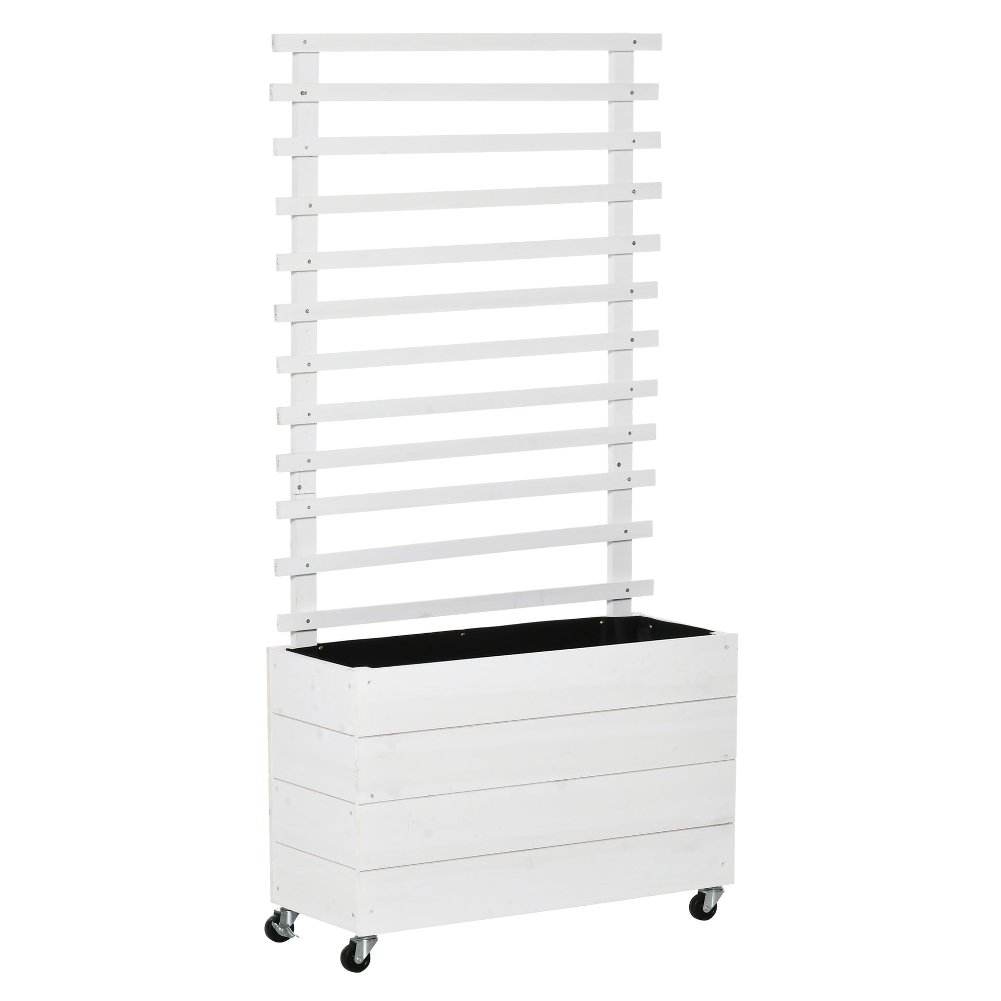Outsunny Jardinera Con Enrejado Madera Con Ruedas Soporte Para Trepadora Blanco_0