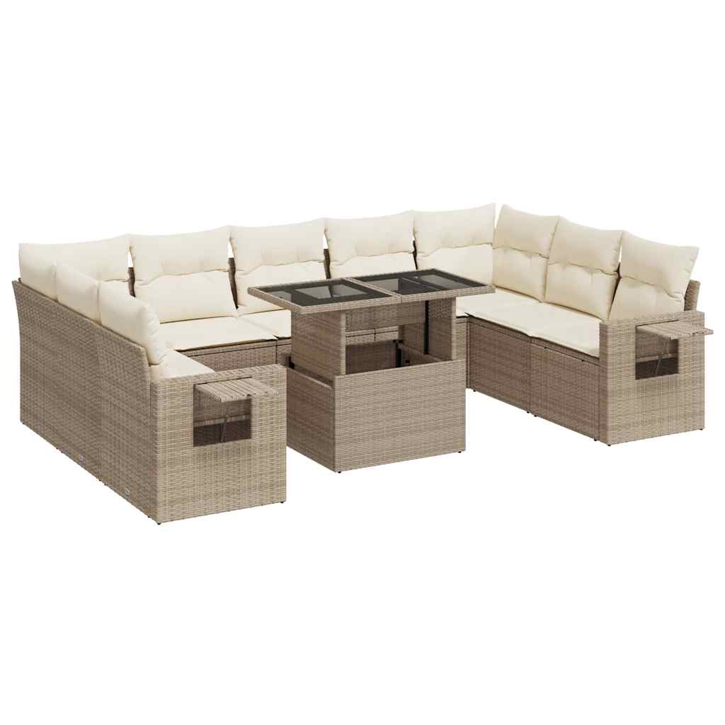Juego De Sofás Jardín Con Cojines Beige 10 Pzas Ratán Sintético / Vetonek_4