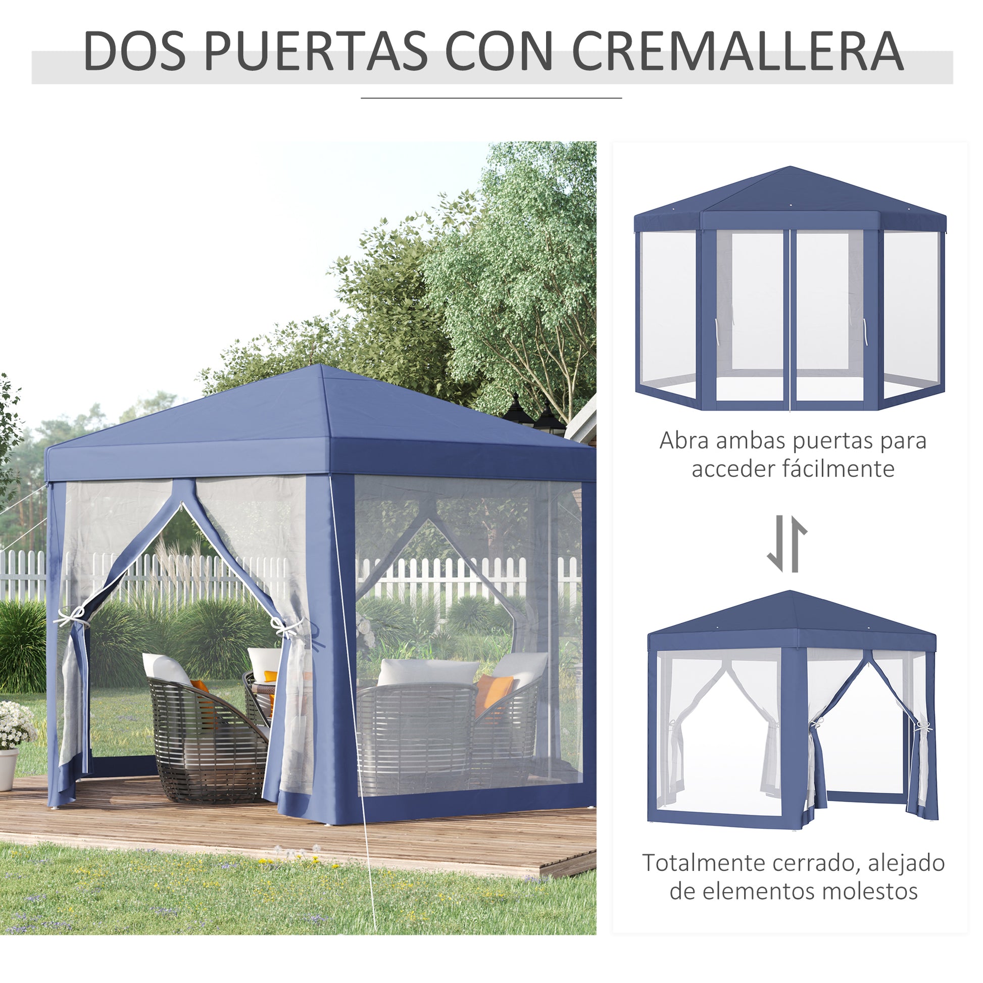 Outsunny Carpa Jardín Cenador Hexágonal Pabellón Gazebo Con Mosquitera 3 Color_5