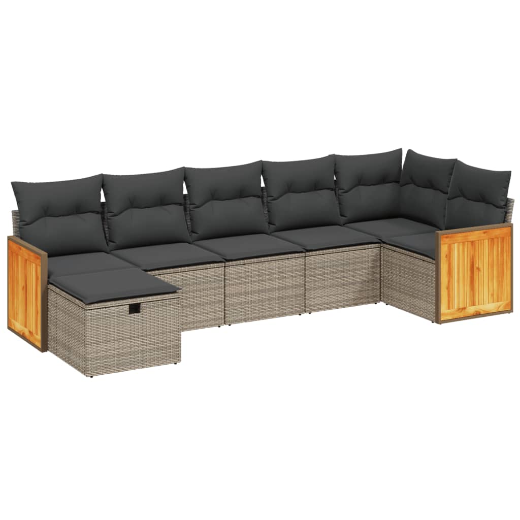 Set De Sofás De Jardín 7 Piezas Con Cojines Ratán Pe Gris / Vetonek_1
