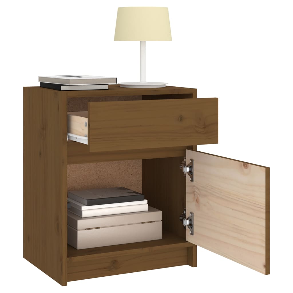 Mesitas Noche 2 Uds Madera Maciza Pino Marrón Miel 40x31x50 Cm_3