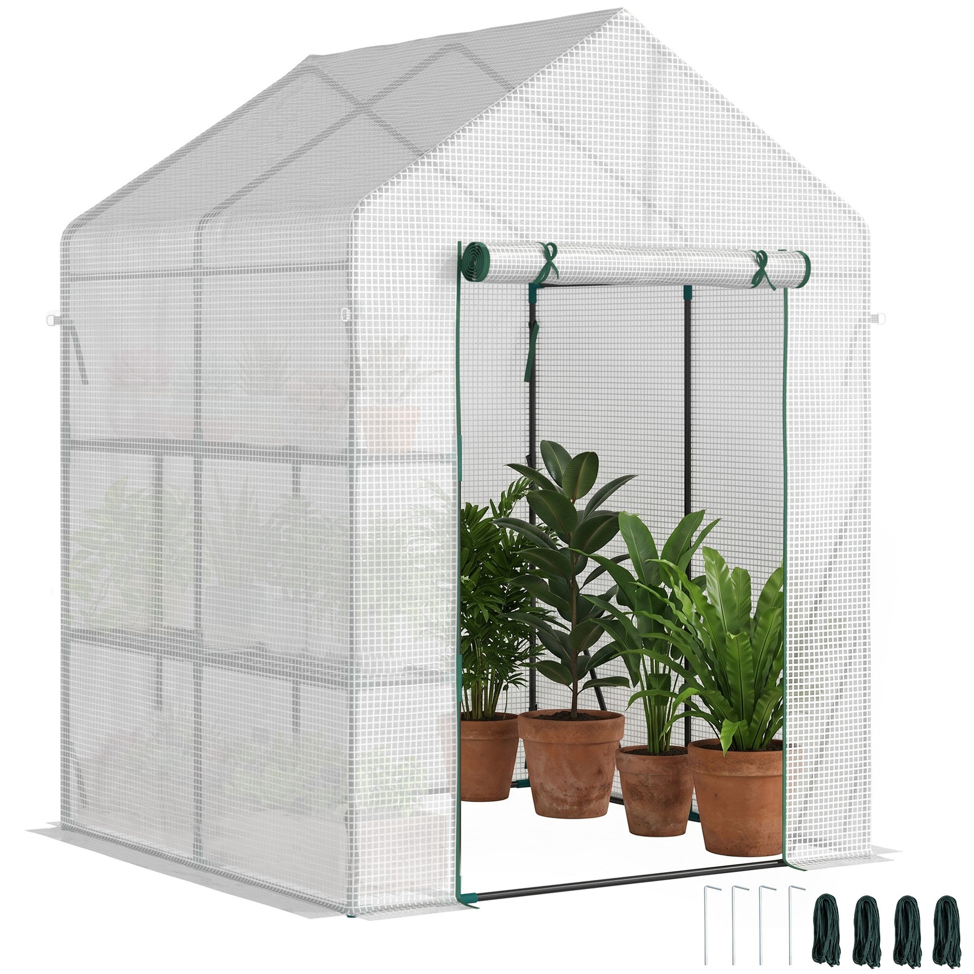 Outsunny Invernadero De Exterior Con 2 Estantes 143x143x195 Cm Blanco_0