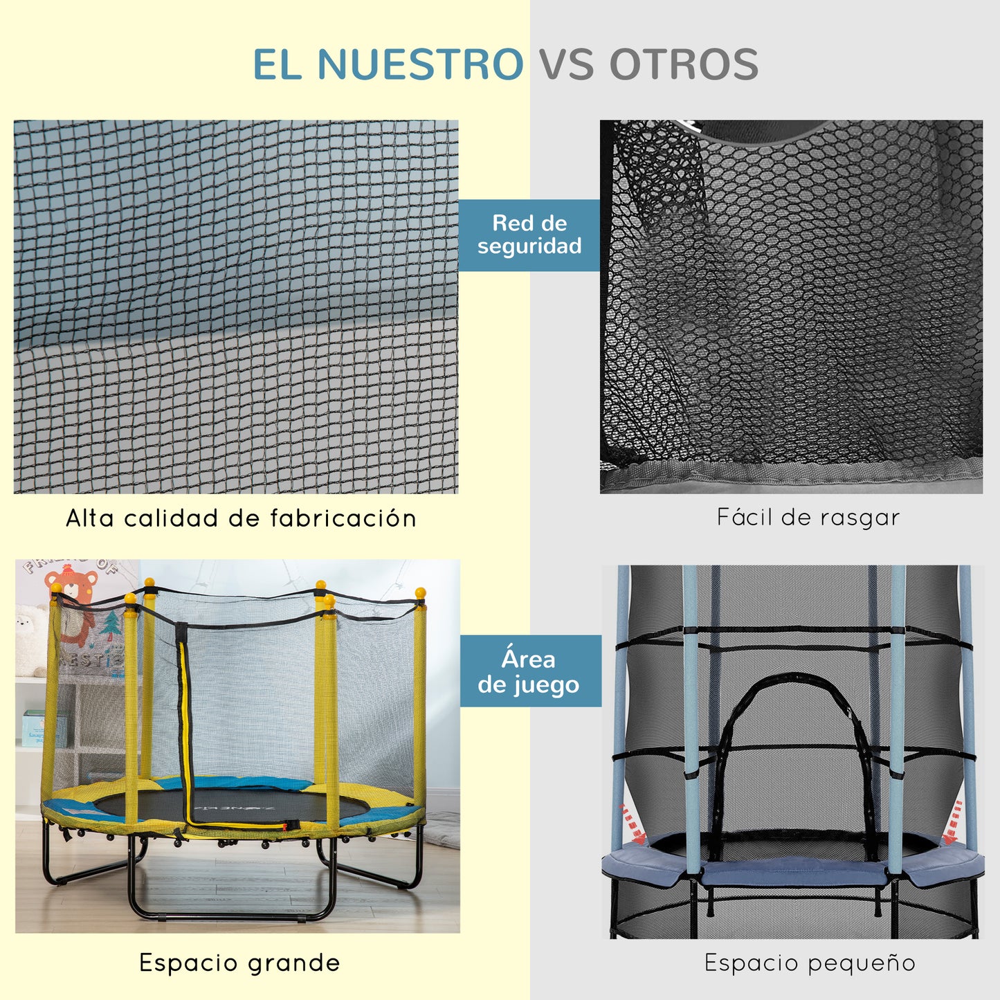 Zonekiz Cama Elástica Infantil Con Red De Seguridad Ø140x113 Cm Amarillo_5
