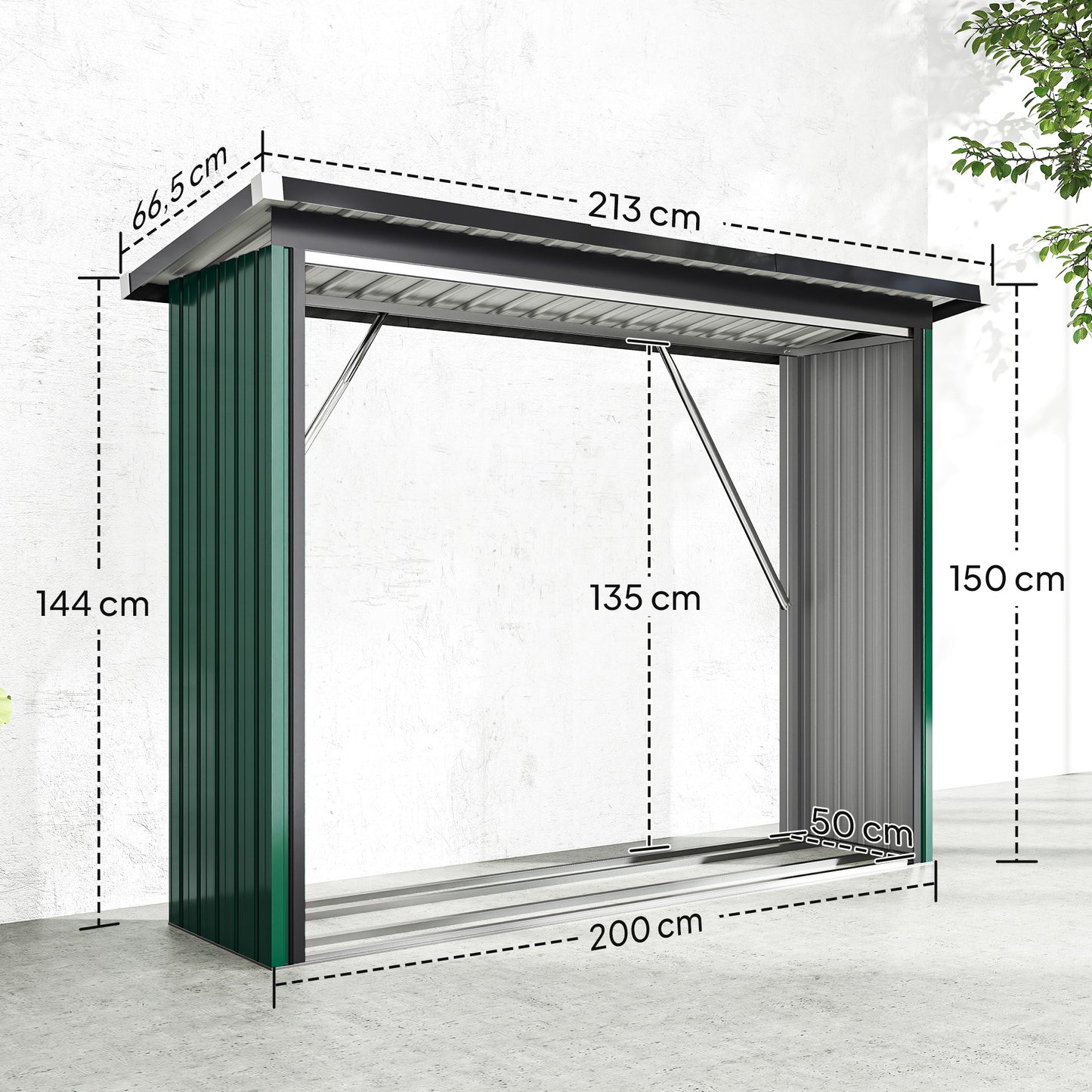 Outsunny Casetilla Para Leña Acero Galvanizado Con Base Elevada 213x66,5x150 Cm_2