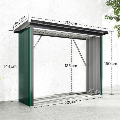 Outsunny Casetilla Para Leña Acero Galvanizado Con Base Elevada 213x66,5x150 Cm_2