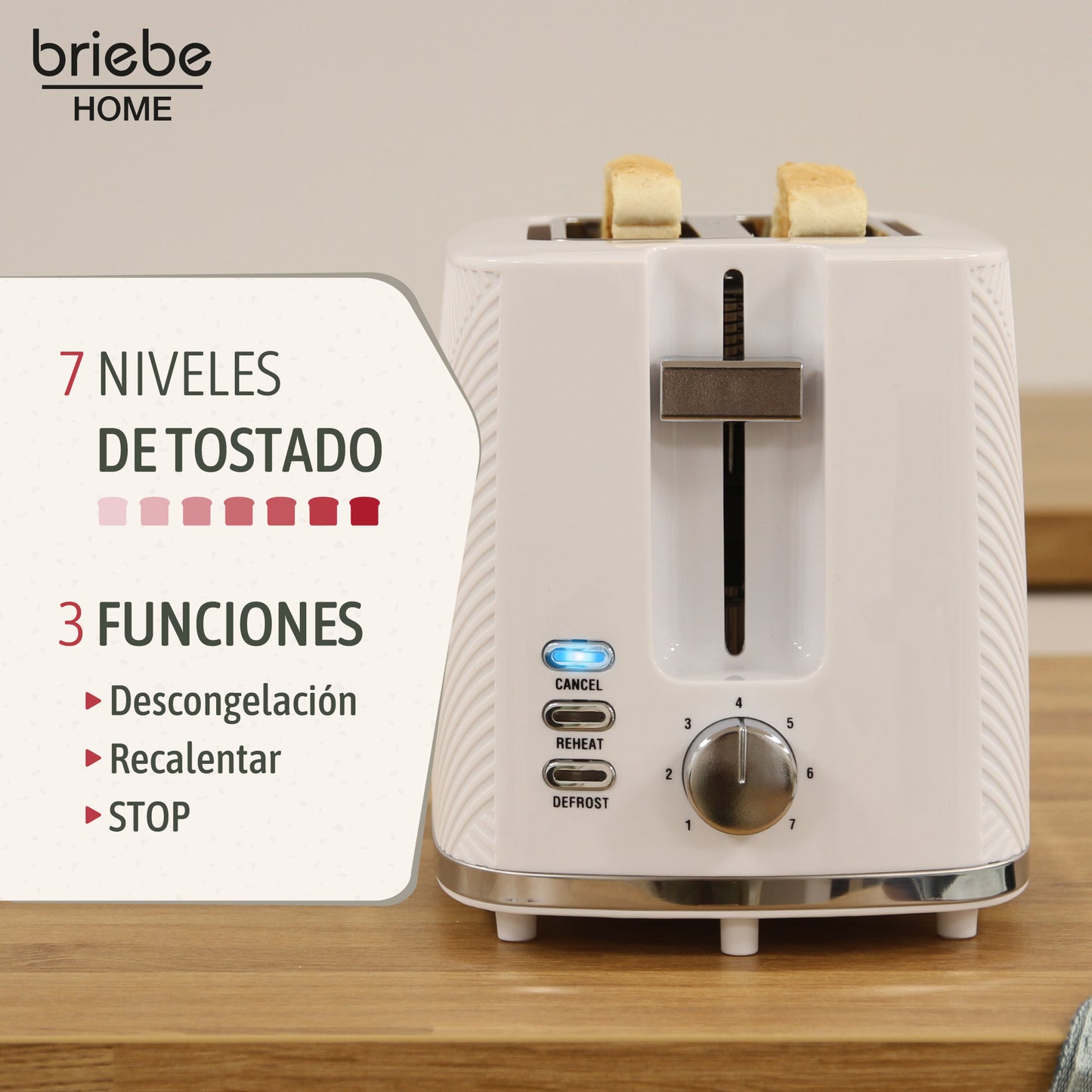 Briebe Elegance Tostadora Pan Ranura Ancha, Tostador 2 Rebanadas 7 Niveles Tostado, Calientapanecillos, Ta1169wht,blanco_2