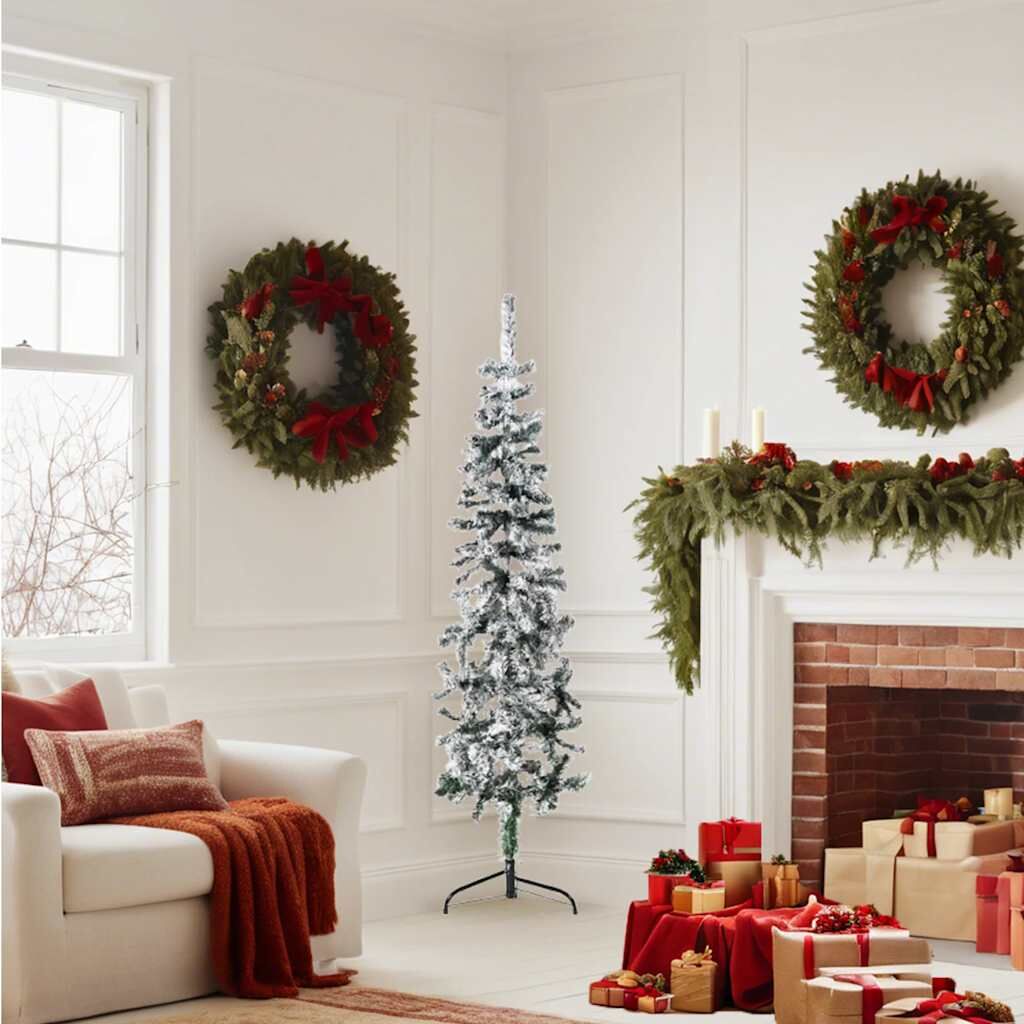 Vidaxl Mitad Árbol Navidad Artificial Delgado Con Nieve 150 Cm_1
