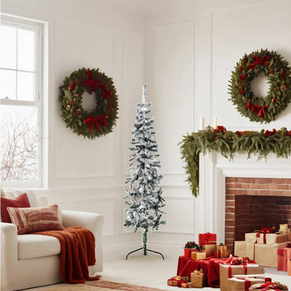 Vidaxl Mitad Árbol Navidad Artificial Delgado Con Nieve 150 Cm_1