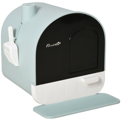 Pawhut Arenero Para Gatos Con Bandeja Extraíble Pala Y Alfombra 43x44x47cm Verde_0