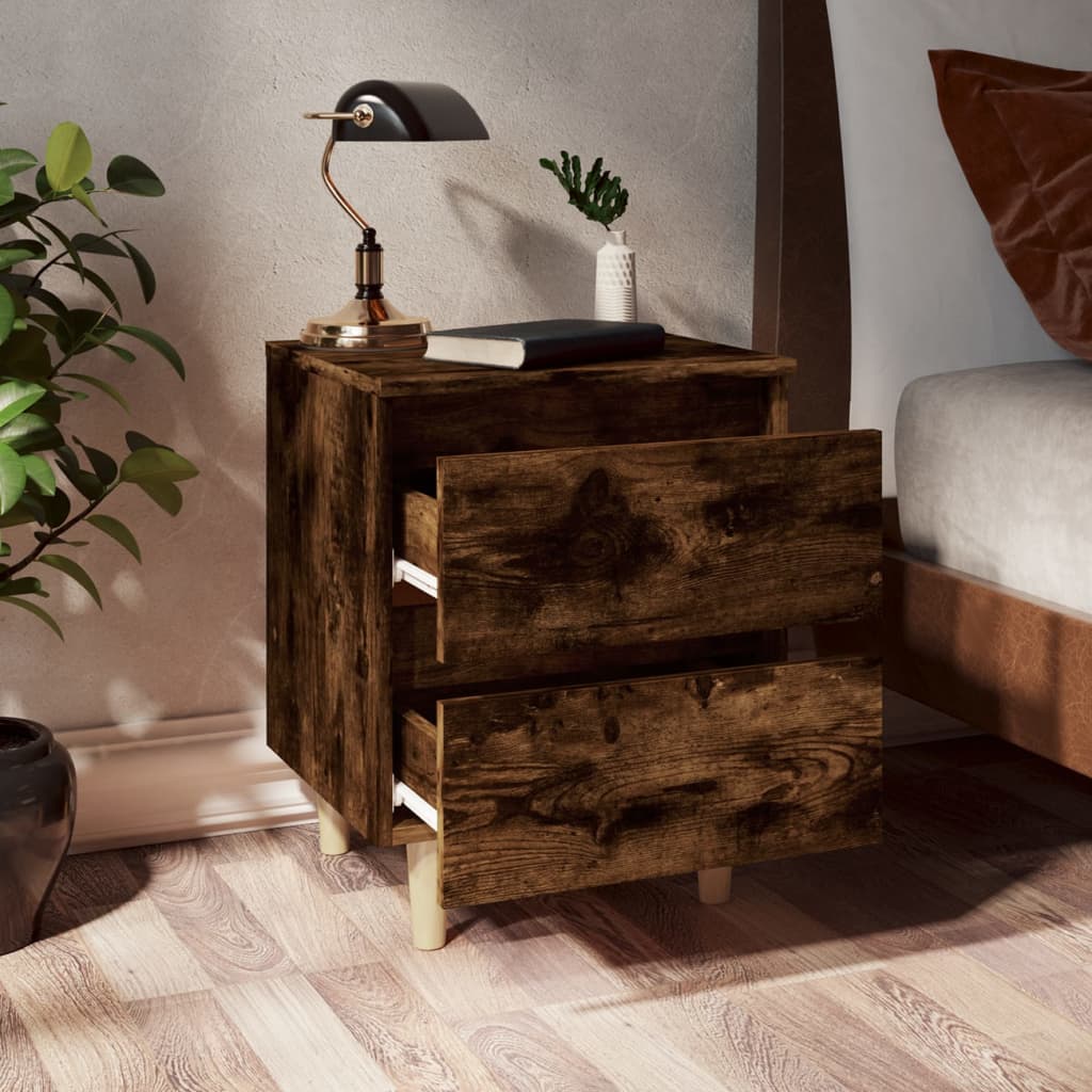 Mesita De Noche Patas Madera Maciza Roble Ahumado 40x35x50 Cm_1