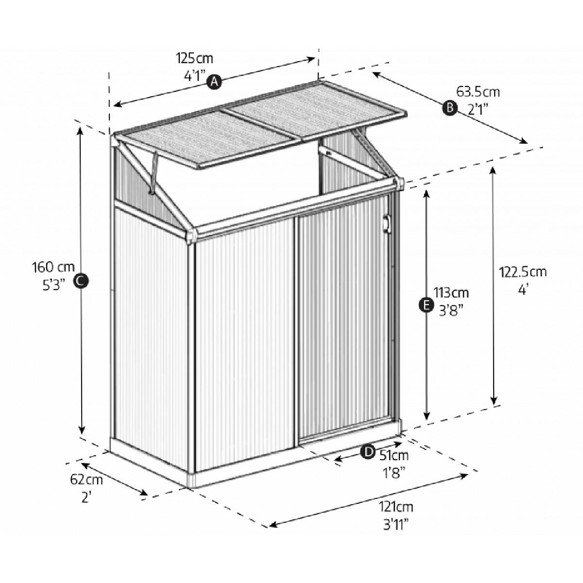 Invernadero adosado Lean To 125x63.5x160 cm