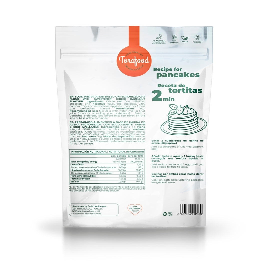 Harina De Avena Sabor Chocolate Avellanas 1kg Torafood_1