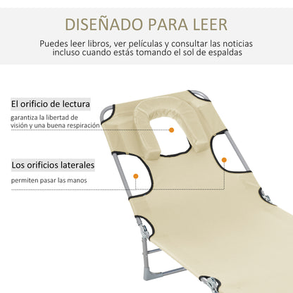 Outsunny Tumbona Reclinable Y Plegable De Jardín Con Respaldo Ajustable Beige_3