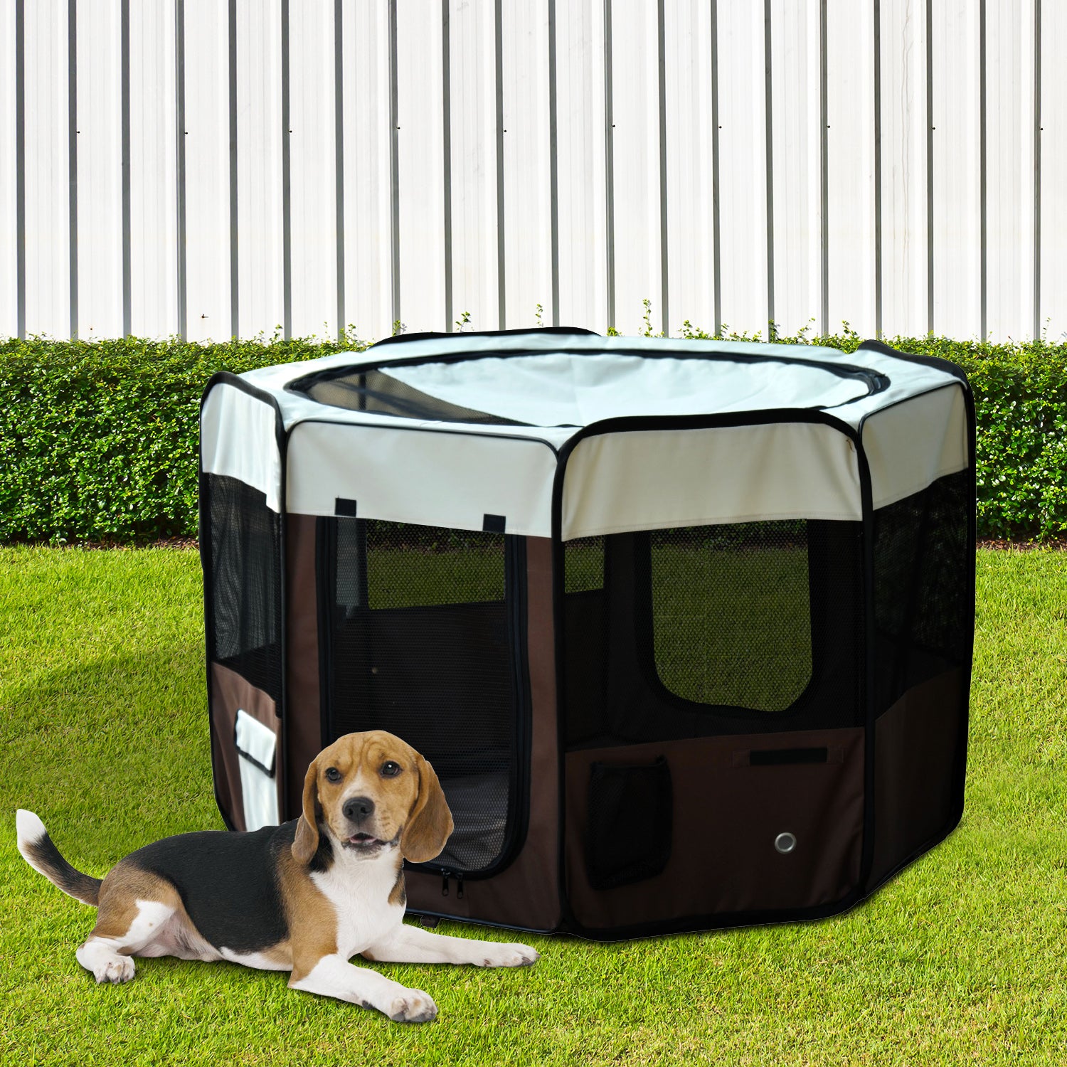 Pawhut Parque Para Mascotas Plegable 117x117x76cm Malla Transpirable_1