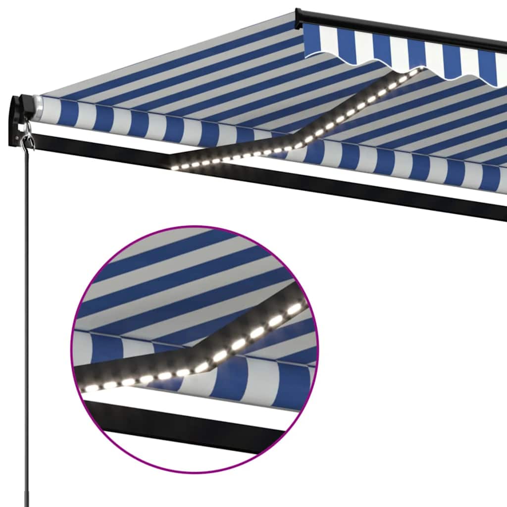 Toldo Manual Retráctil Con Led Azul Y Blanco 500x300 Cm_4