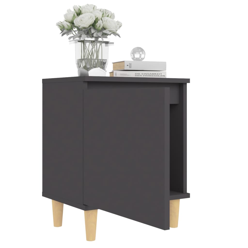 Mesita De Noche Con Patas De Madera Maciza Gris 40x30x50 Cm_2
