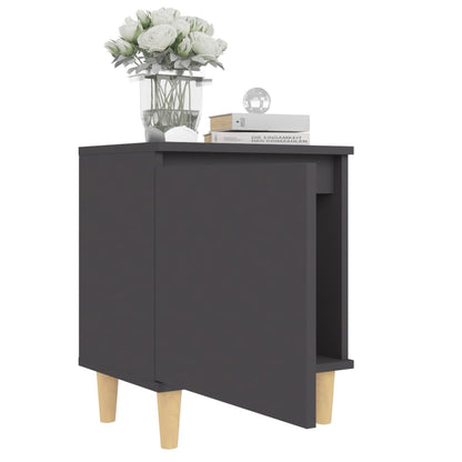 Mesita De Noche Con Patas De Madera Maciza Gris 40x30x50 Cm_2