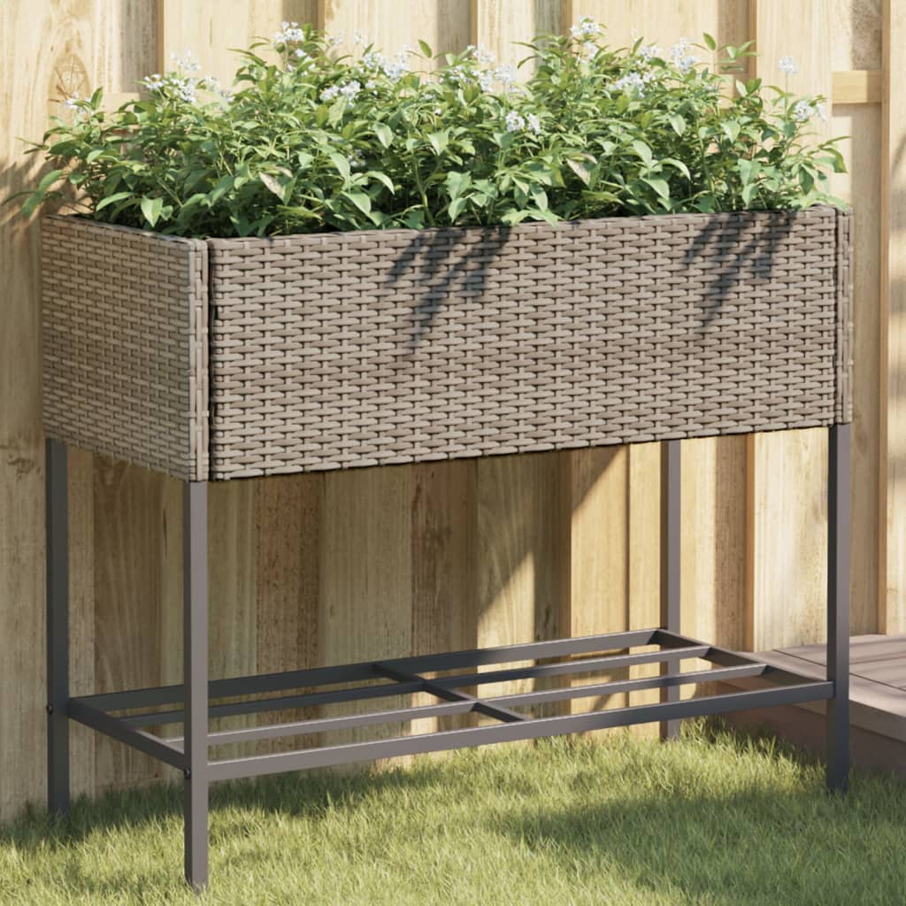 Jardinera Con Estante Ratán Sintético Gris_1