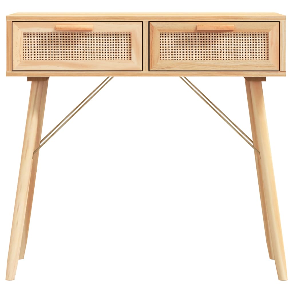 Mesa Consola Madera Pino Maciza Ratán Natural Marrón 80x30x75cm_2