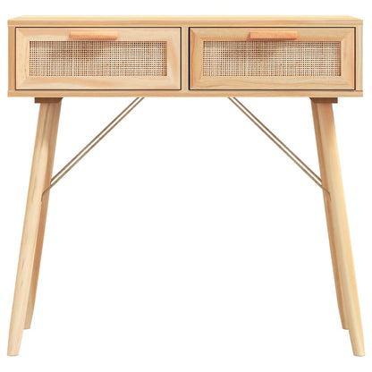 Mesa Consola Madera Pino Maciza Ratán Natural Marrón 80x30x75cm_2