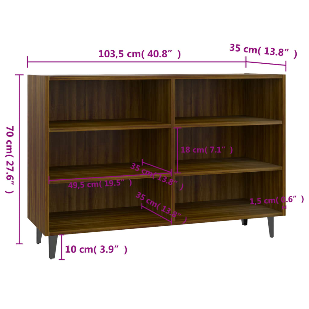 Aparador De Madera De Ingeniería Marrón Roble 103,5x35x70 Cm / Vetonek_4