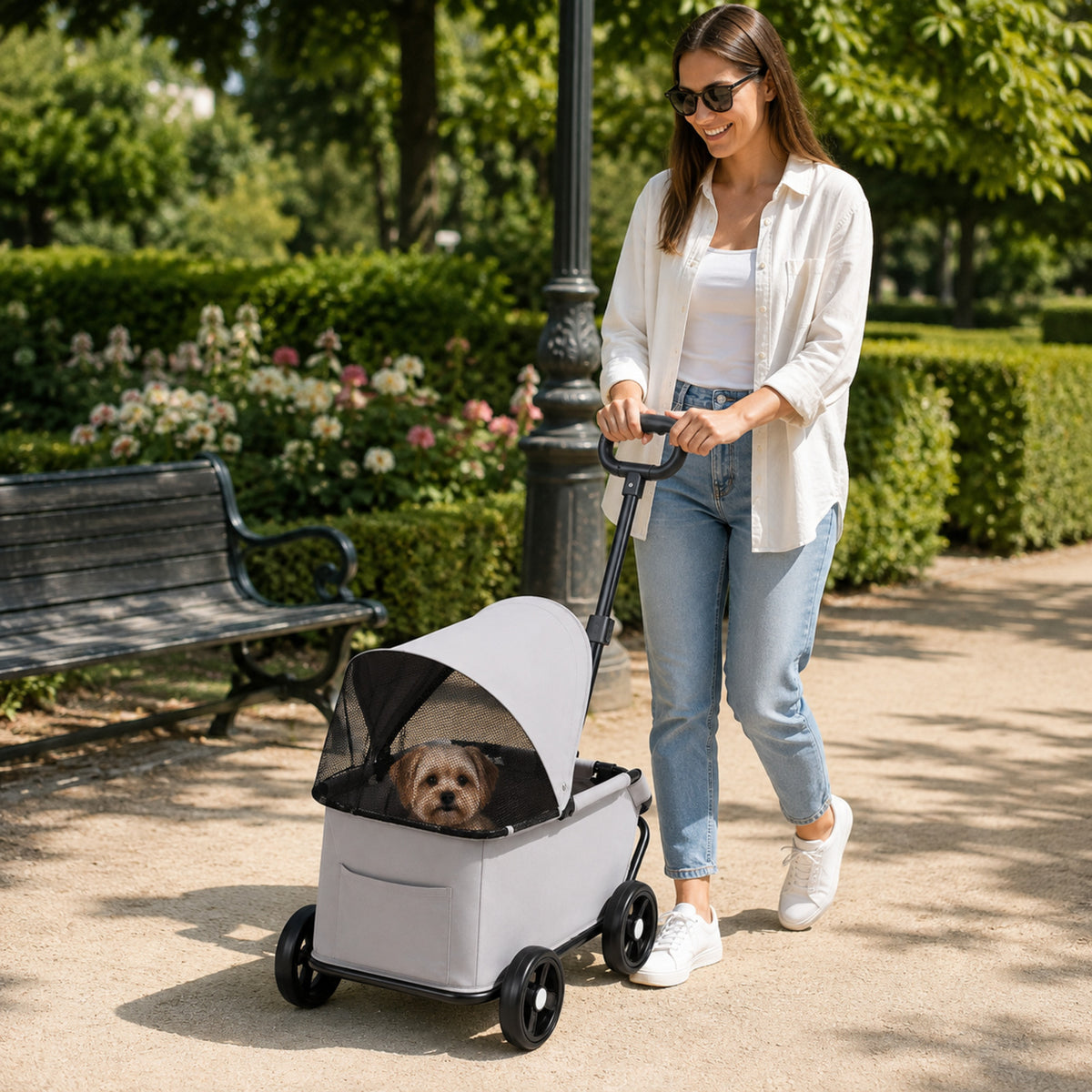 Carrito Plegable Mascotas 83x54x45cm Nyana Pets | Carro Para Perro O Gato | Transportin Perro | Capota Transpirable_5