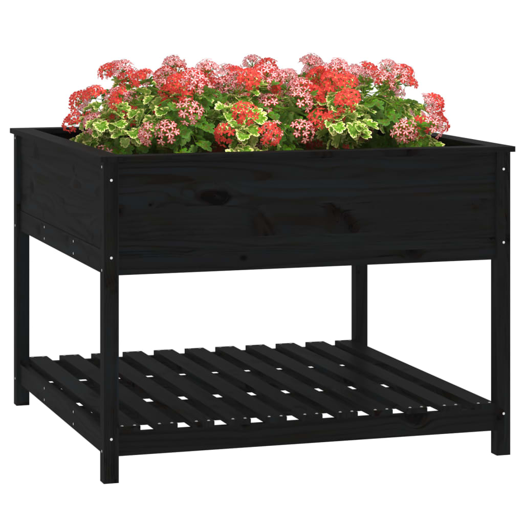 Jardinera Con Estante Madera Maciza Pino Negro 111,5x111,5x81cm_3
