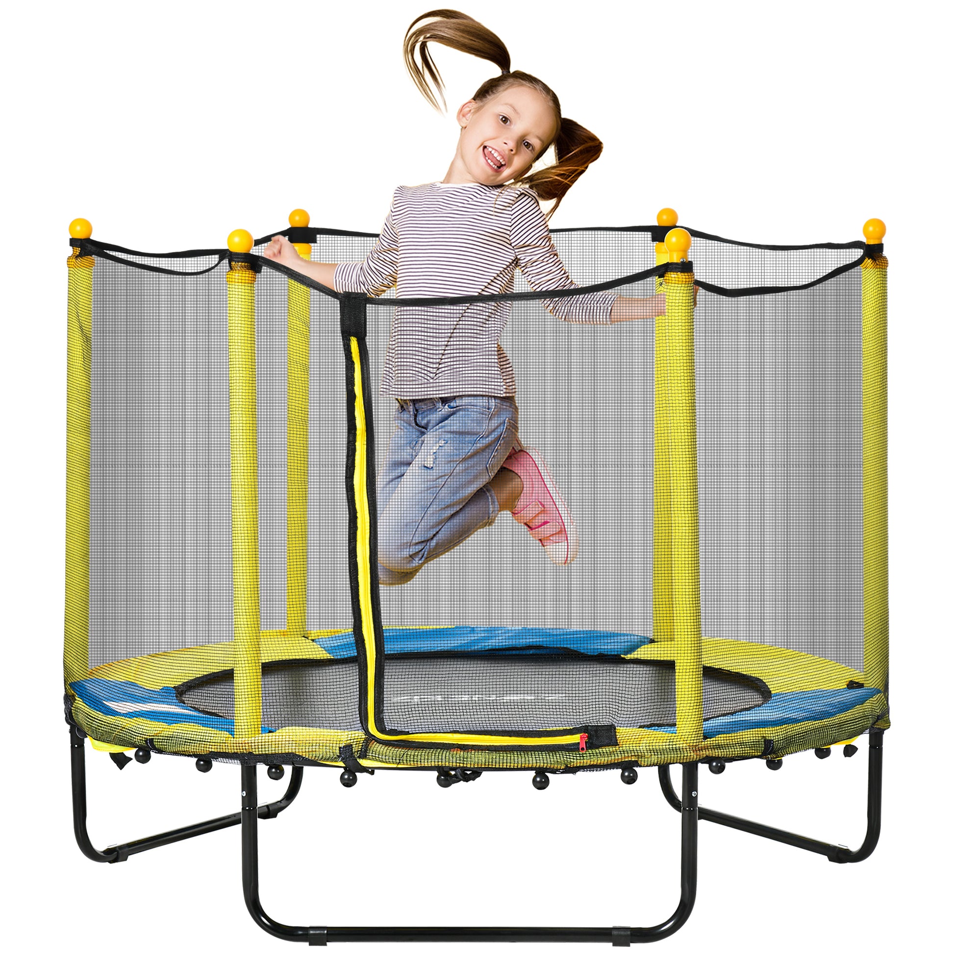 Zonekiz Cama Elástica Infantil Con Red De Seguridad Ø140x113 Cm Amarillo_0