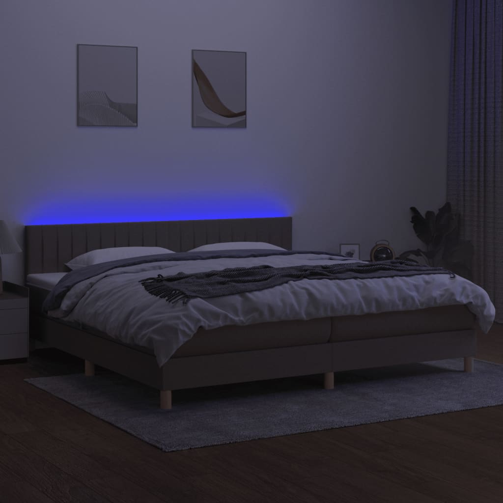 Cama Box Spring Con Colchón Led Tela Gris Taupe 200x200 Cm / Vetonek_3
