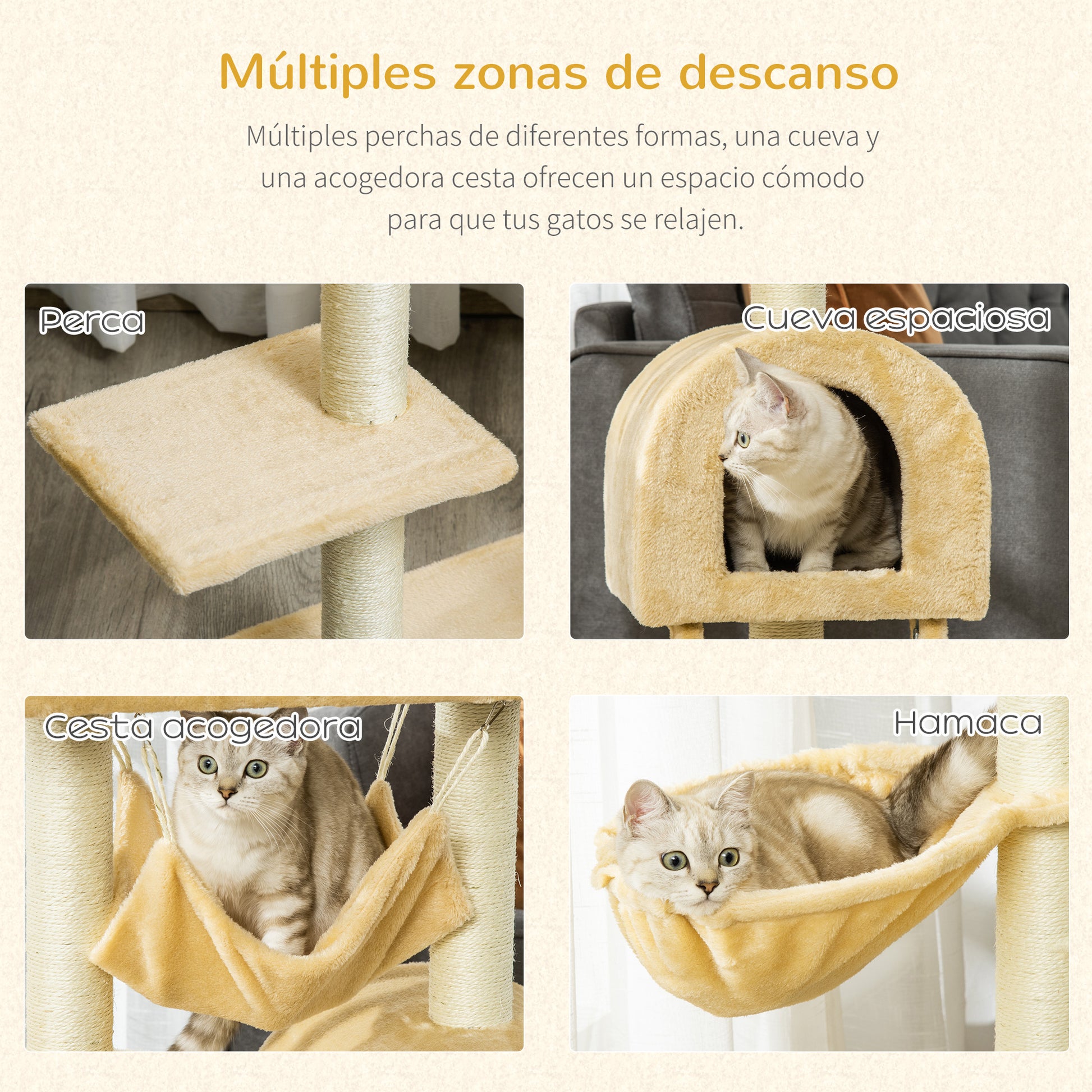 Pawhut Árbol Rascador Para Gatos 98 Cm Con Cueva Hamaca Escalera Postes De Sisal_4