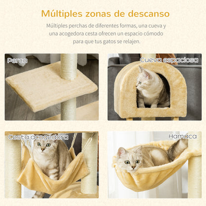 Pawhut Árbol Rascador Para Gatos 98 Cm Con Cueva Hamaca Escalera Postes De Sisal_4