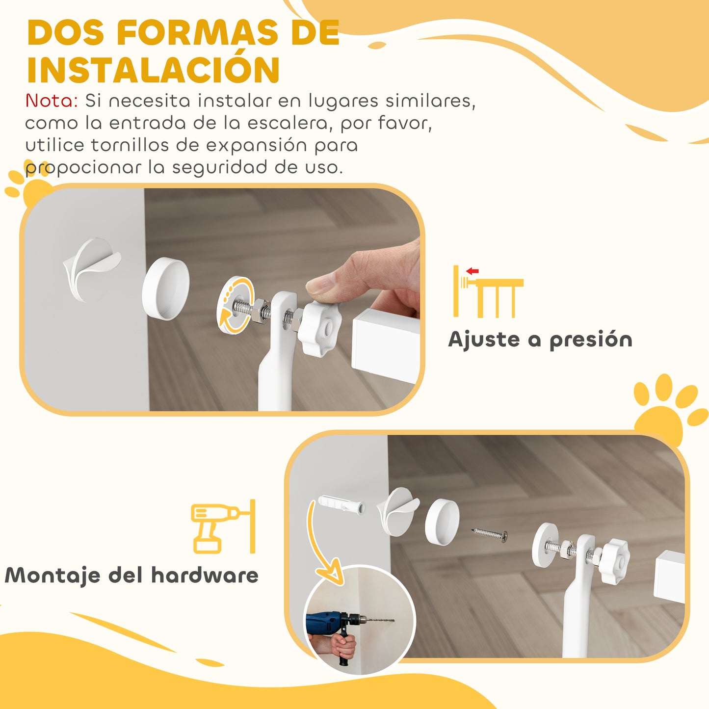 Pawhut Barrera Para Perros Con Ancho Ajustable 77-104 Cm Con Extensiones Blanco_5