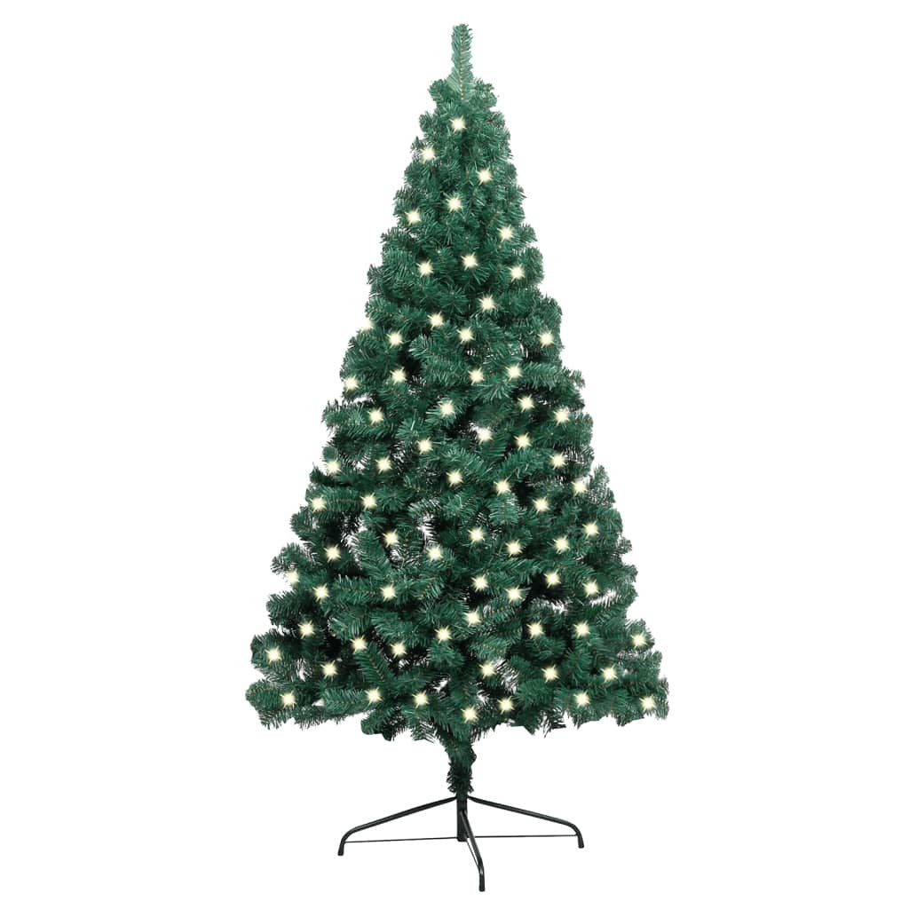 Vidaxl Medio Árbol De Navidad Con Luces Y Soporte Verde 120 Cm_0
