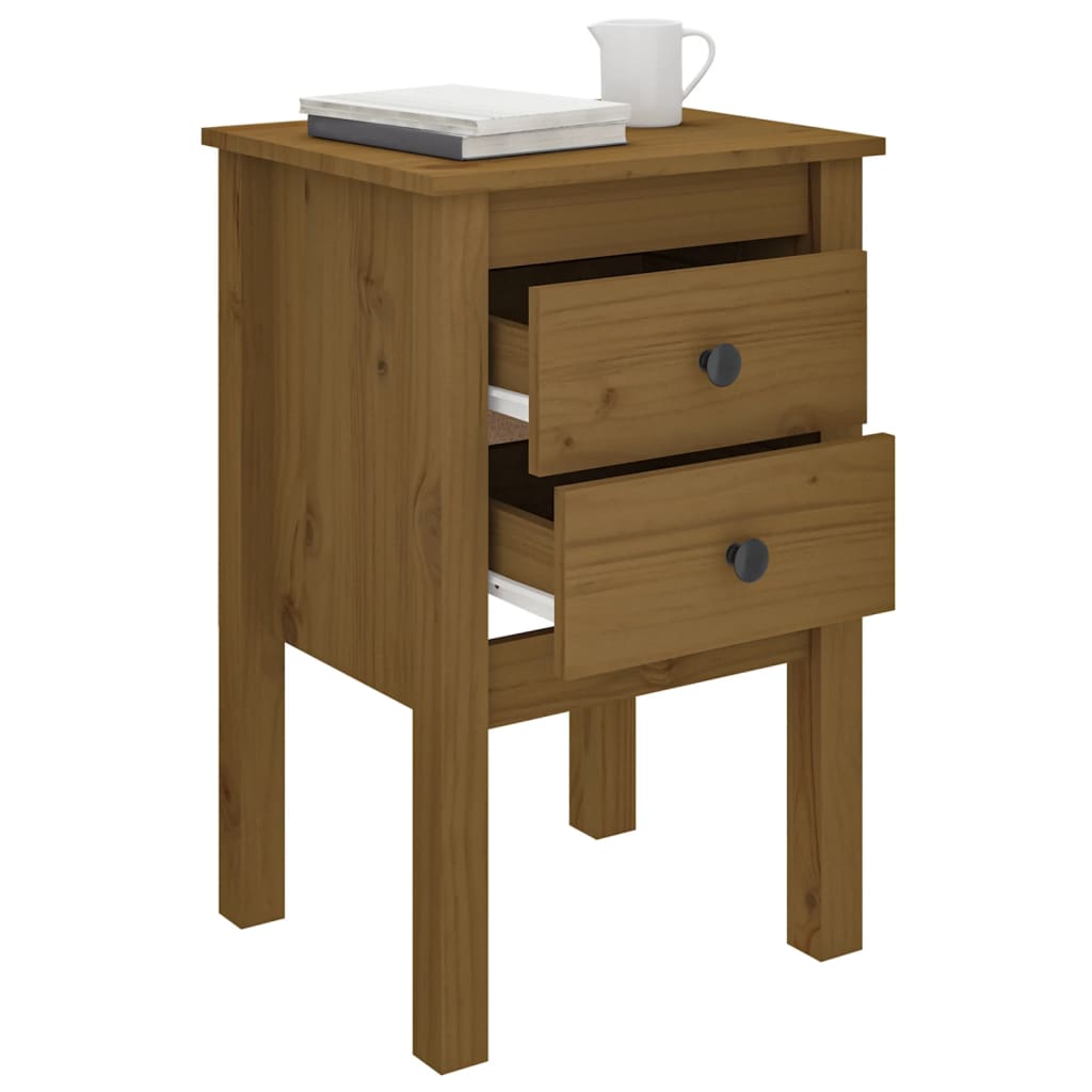Mesita De Noche Madera Maciza De Pino Marrón Miel 40x35x61,5 Cm_2
