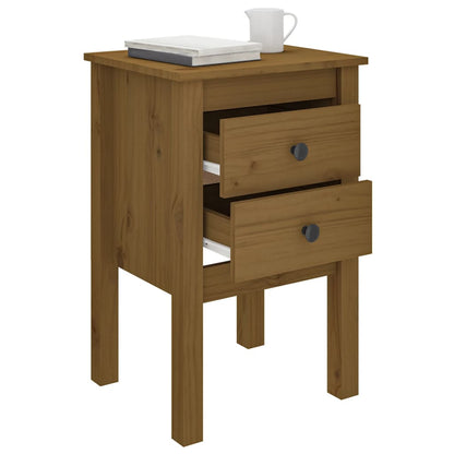Mesita De Noche Madera Maciza De Pino Marrón Miel 40x35x61,5 Cm_2