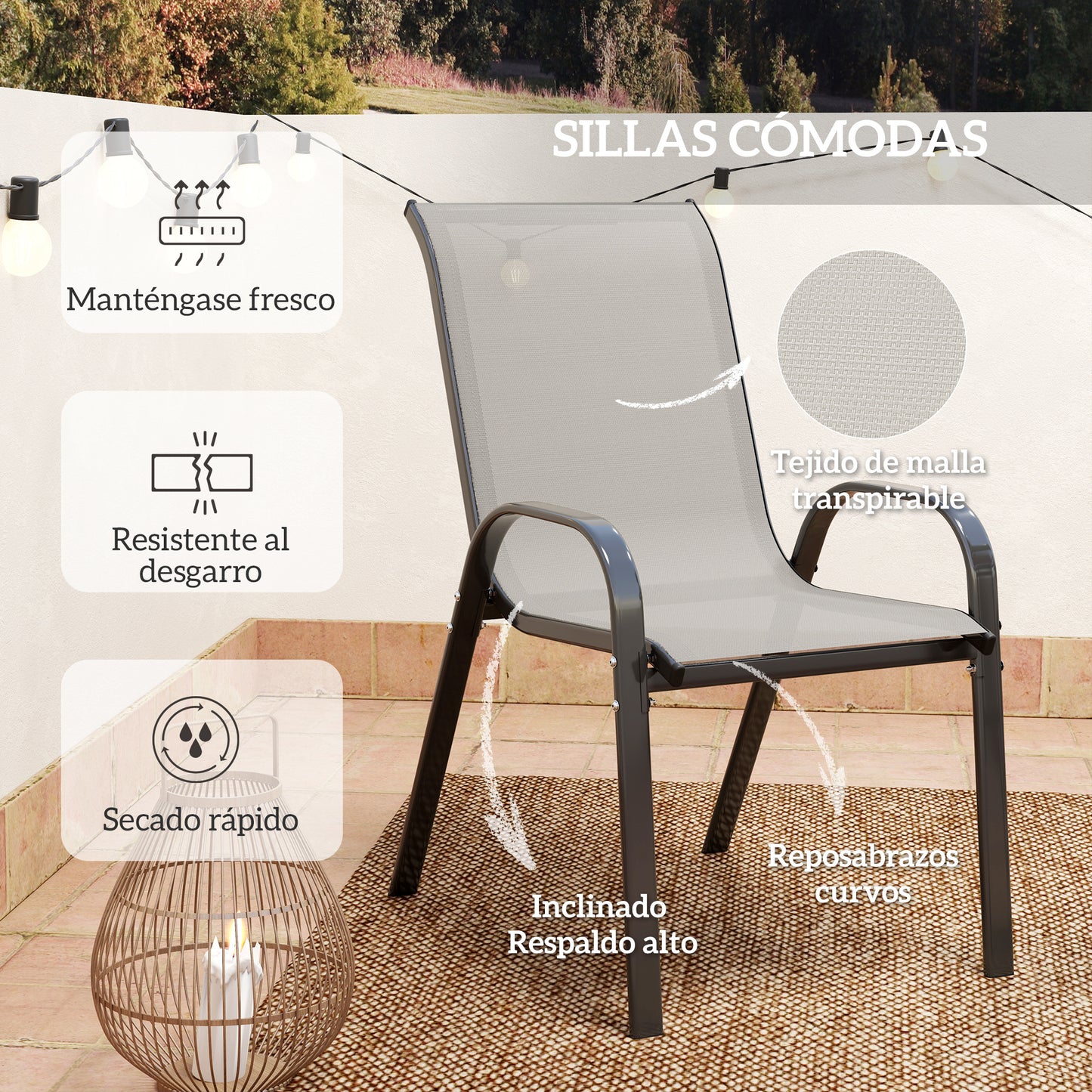 Outsunny Conjunto De Mesa Y Sillas De Terraza Exterior De 3 Piezas Gris Claro_5