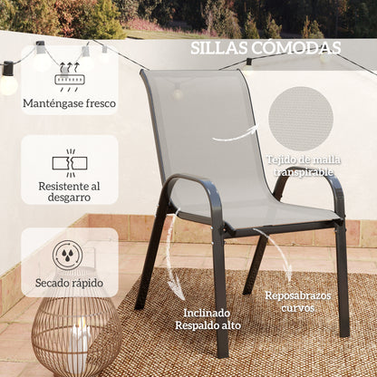Outsunny Conjunto De Mesa Y Sillas De Terraza Exterior De 3 Piezas Gris Claro_5