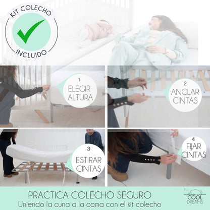 Cuna Colecho De Bebé Laponia Color Natural 120x60 Cm Madera De Haya, 3 Alturas De Somier Y 4 Ruedas Con Freno_1