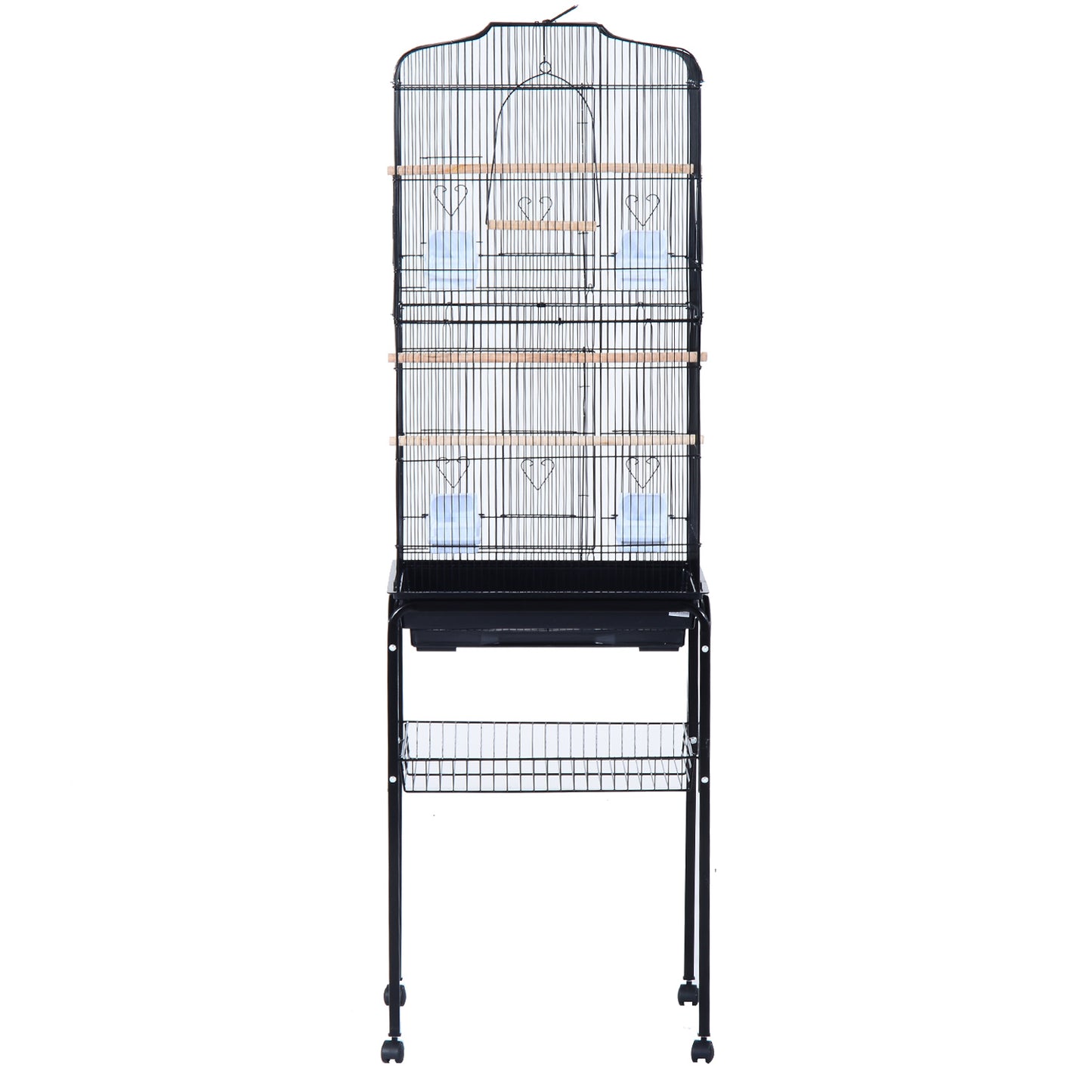 Pawhut Jaula Para Pájaros Con Soporte 4 Ruedas Y Comederos 47,5x37x153 Cm Negro_4