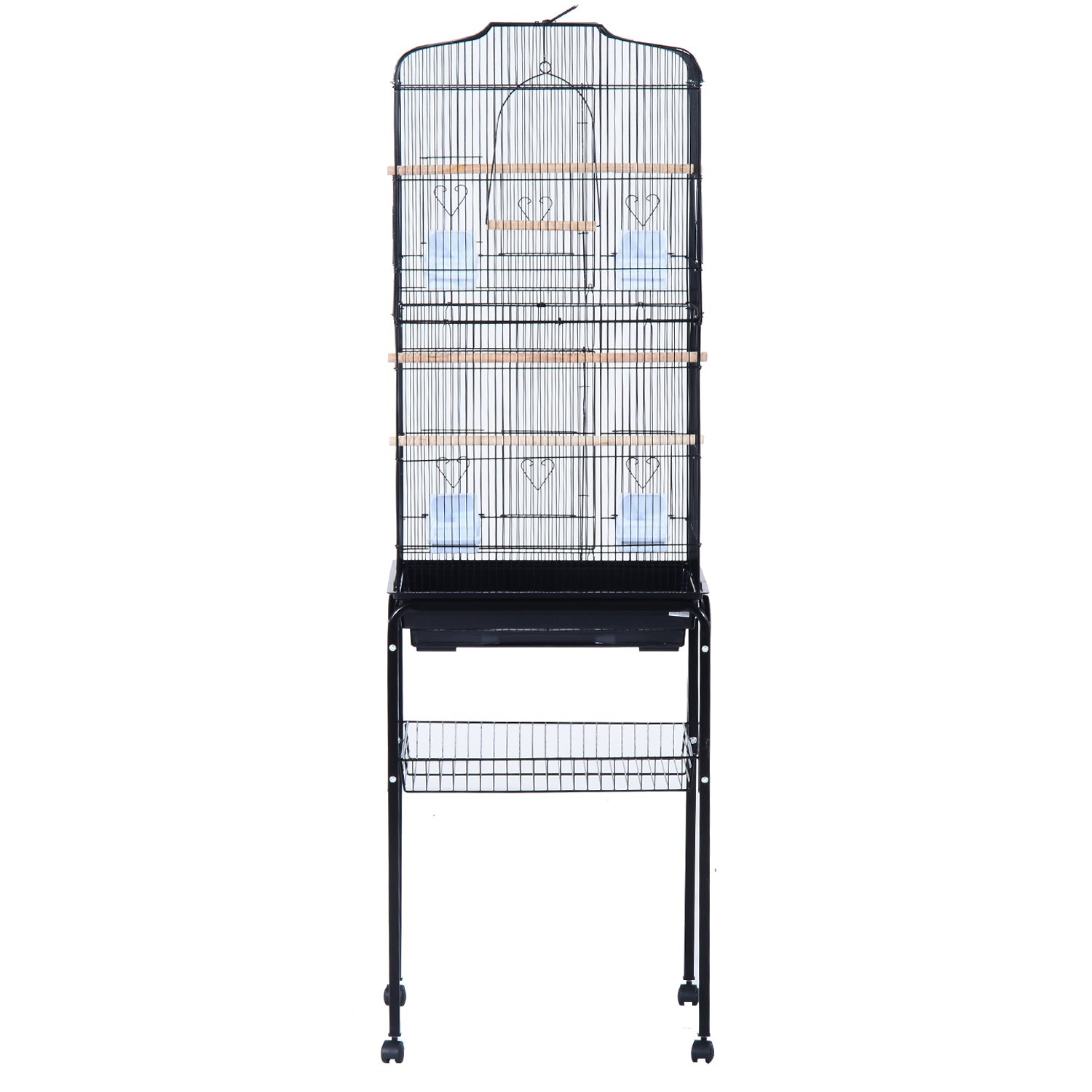 Pawhut Jaula Para Pájaros Con Soporte 4 Ruedas Y Comederos 47,5x37x153 Cm Negro_4