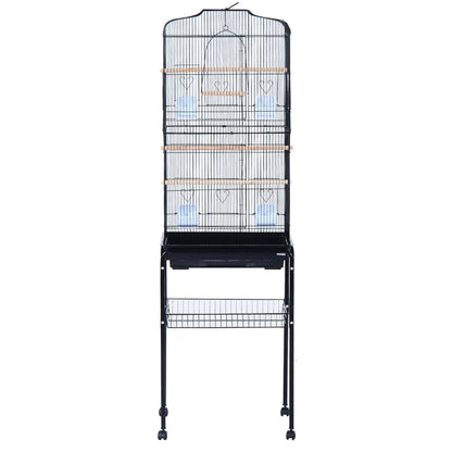 Pawhut Jaula Para Pájaros Con Soporte 4 Ruedas Y Comederos 47,5x37x153 Cm Negro_4