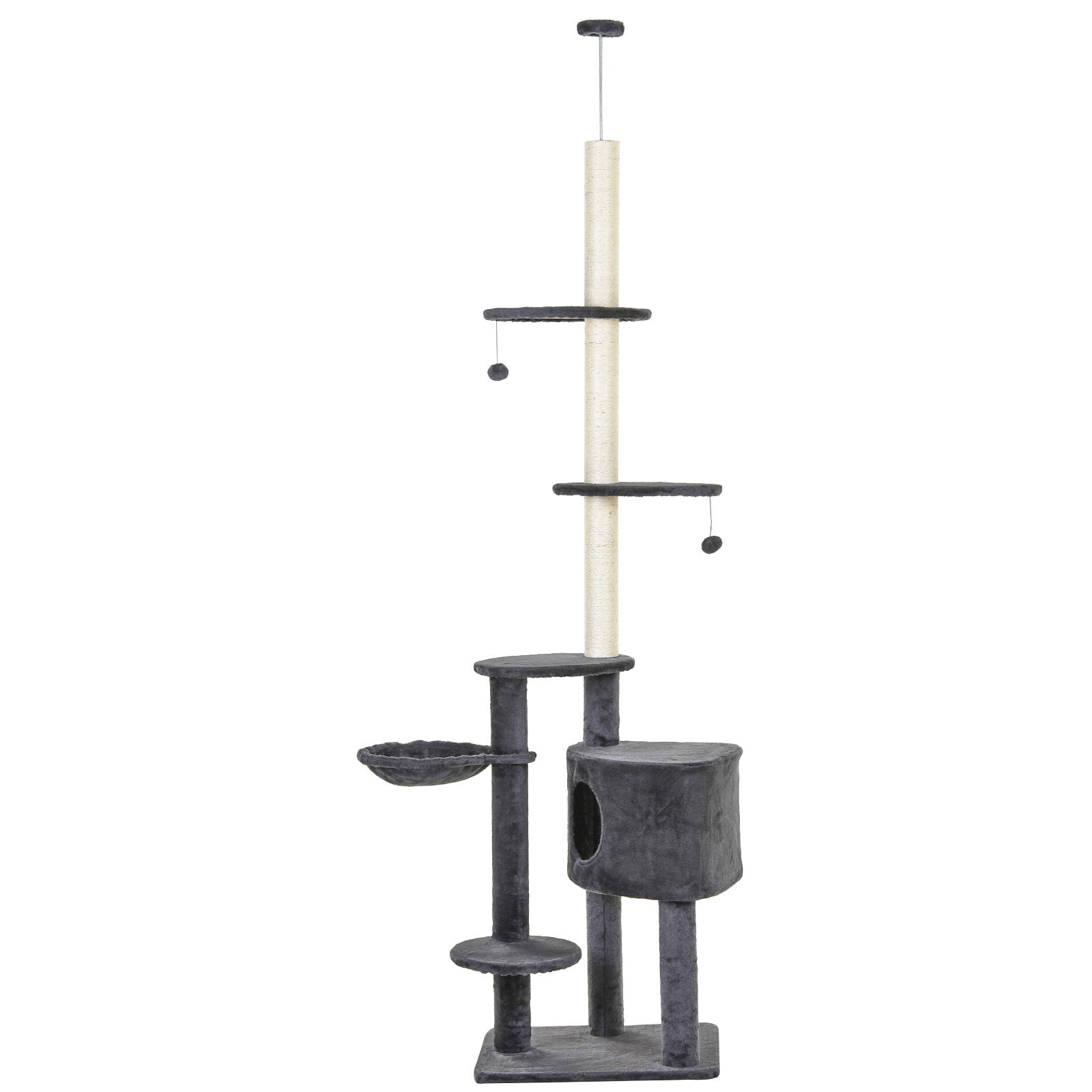 Pawhut Árbol Rascador Para Gatos De 220-265 Cm Altura Ajustable Al Techo Gris_0
