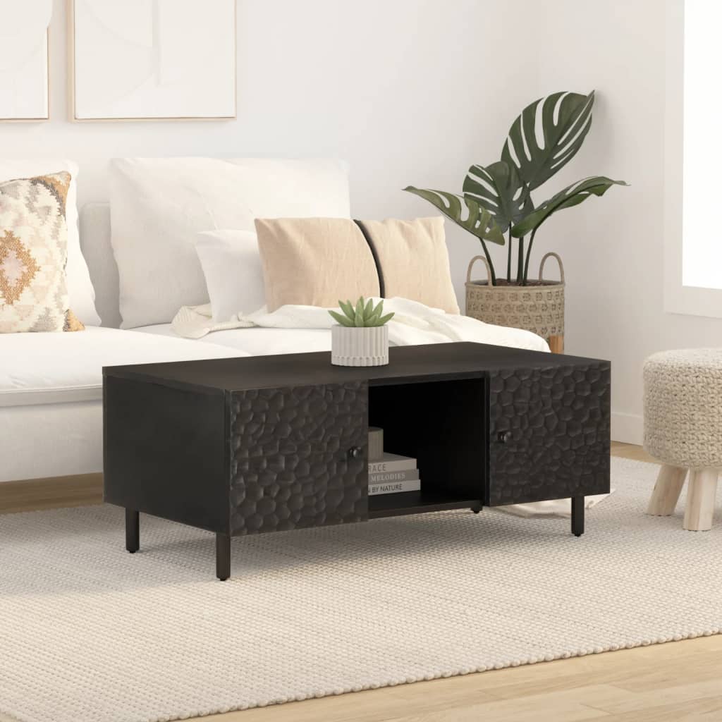 Mesa De Centro Madera Maciza De Mango Negra 100x54x40 Cm_1