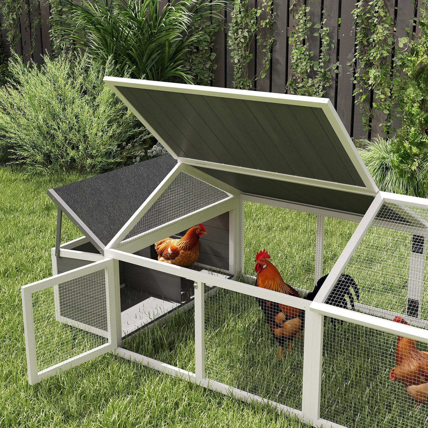 Pawhut Gallinero De Madera 240x112,5x76 Cm Con Techo Abatible Y Nido Blanco_4