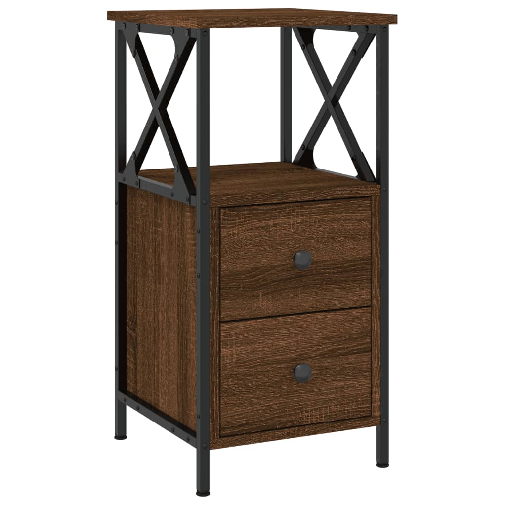 Mesita Noche 2 Uds Madera Ingeniería Marrón Roble 34x35,5x70 Cm_1