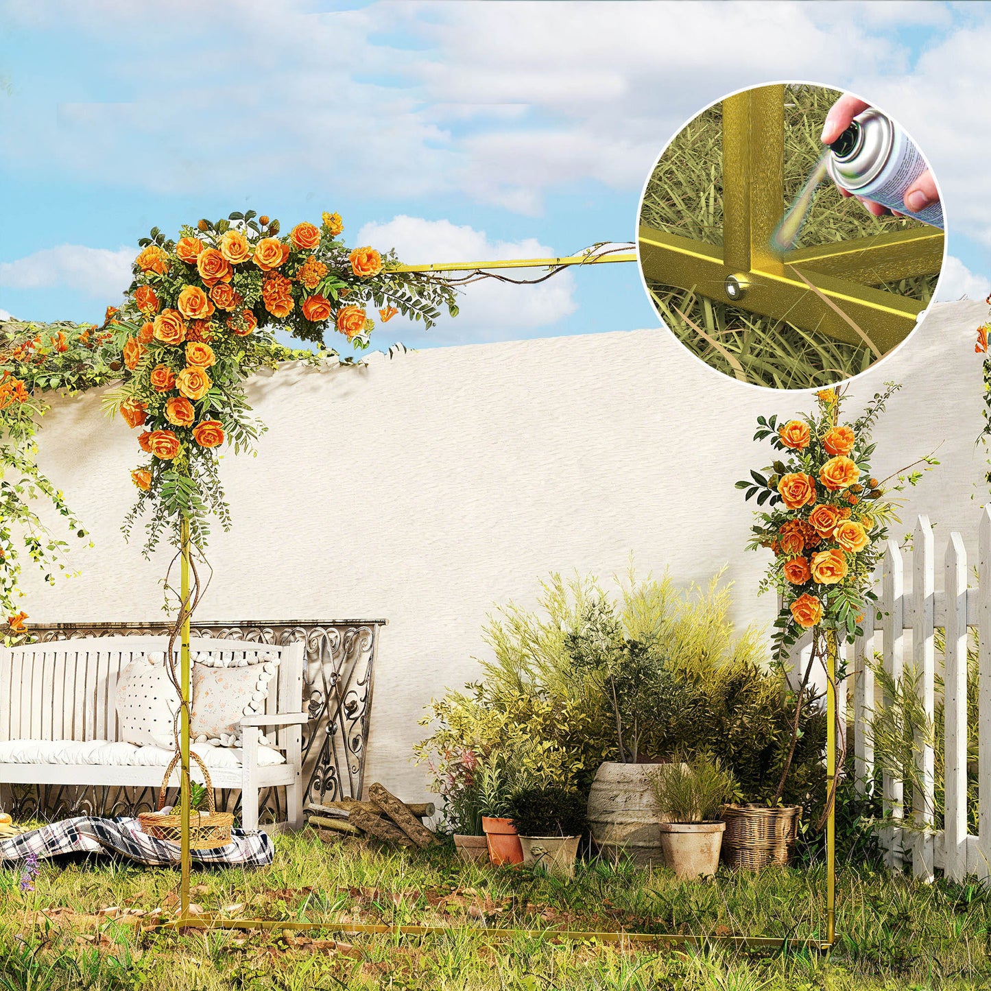 Outsunny Arco De Jardín Para Rosas De Metal Resistente A La Intemperie Dorado_3