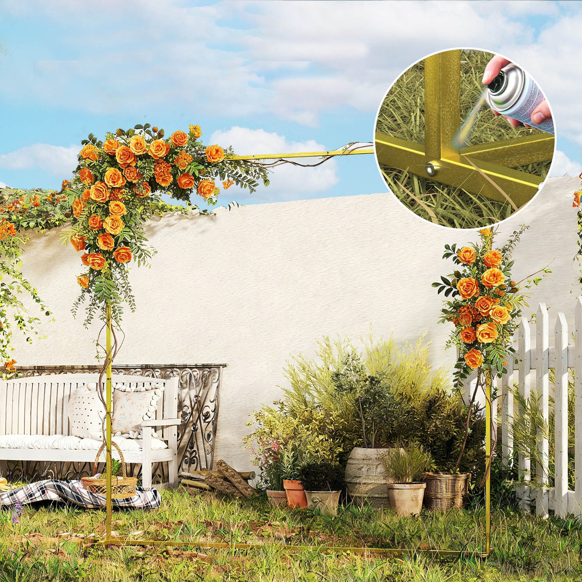 Outsunny Arco De Jardín Para Rosas De Metal Resistente A La Intemperie Dorado_3