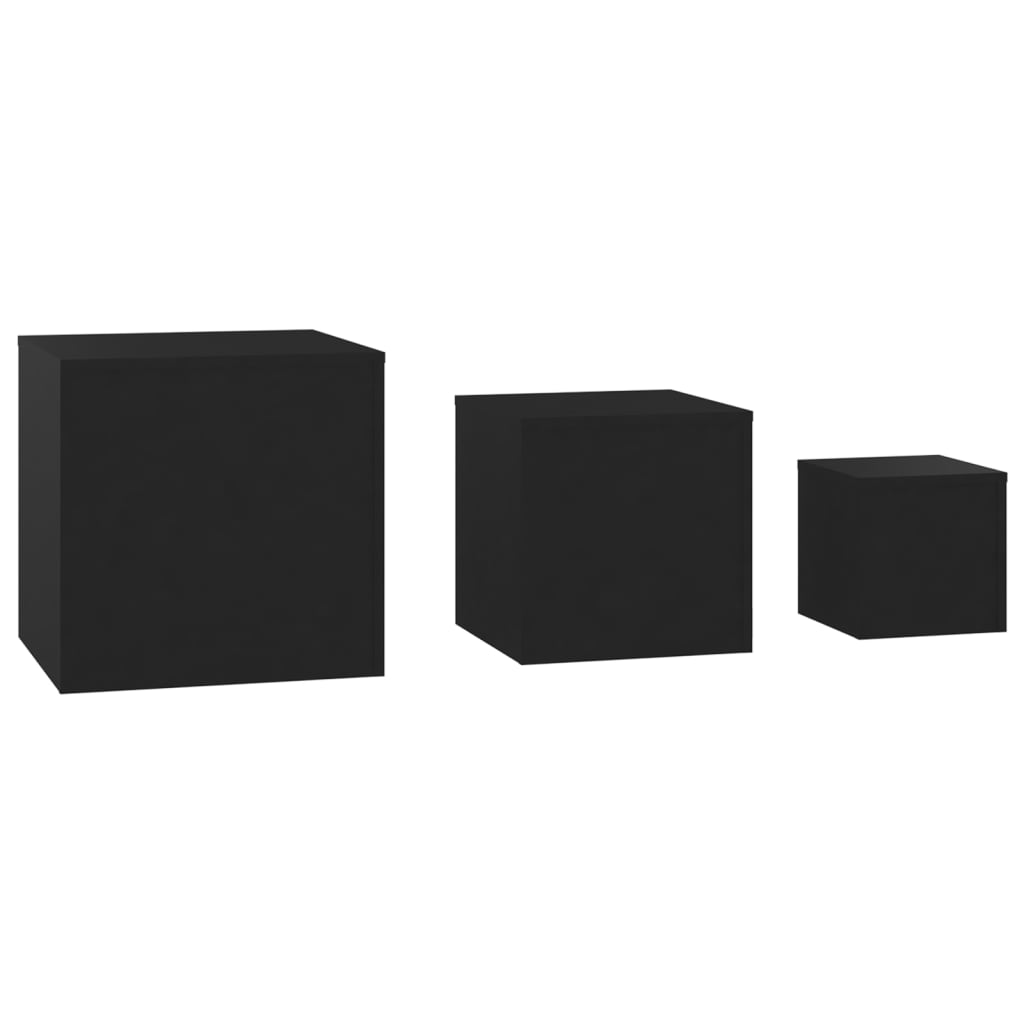 Mesitas Auxiliares 3 Uds Madera Contrachapada Negro_1