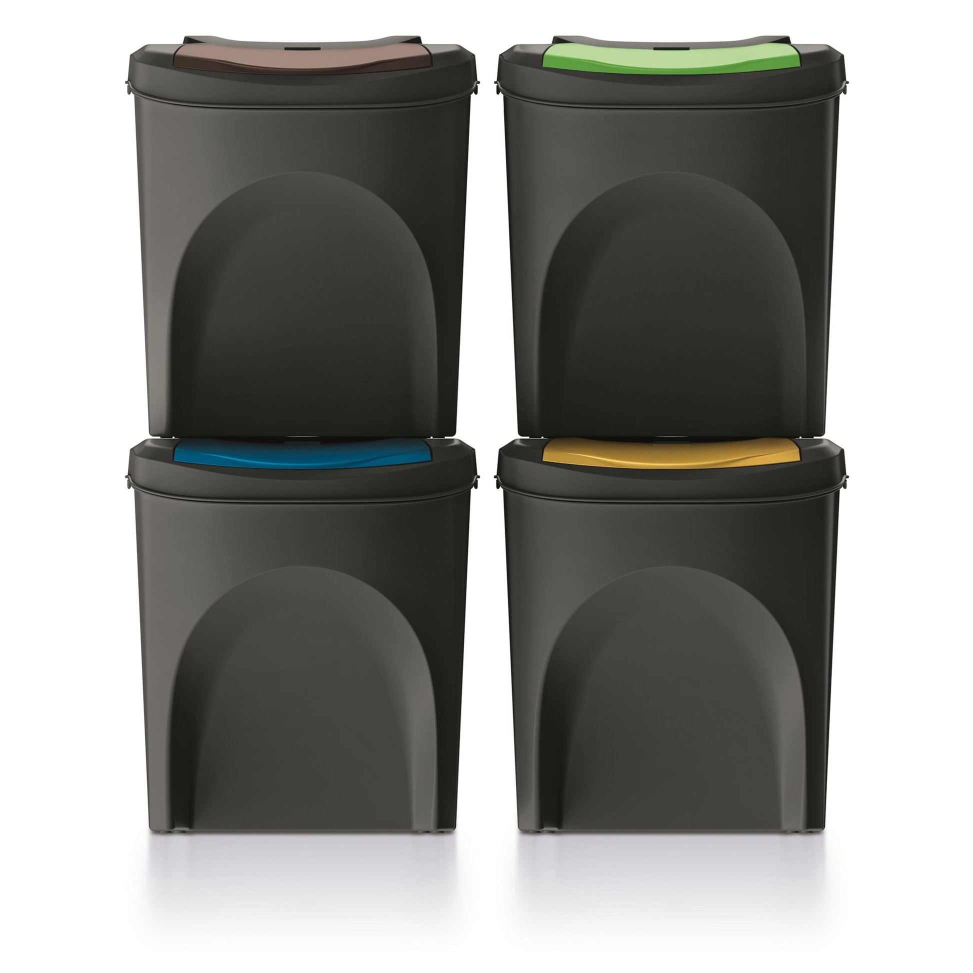 Set De 4 Cubos De Basura Keden Sortibox 100% Plástico Reciclado Negro, Volumen 4x25l