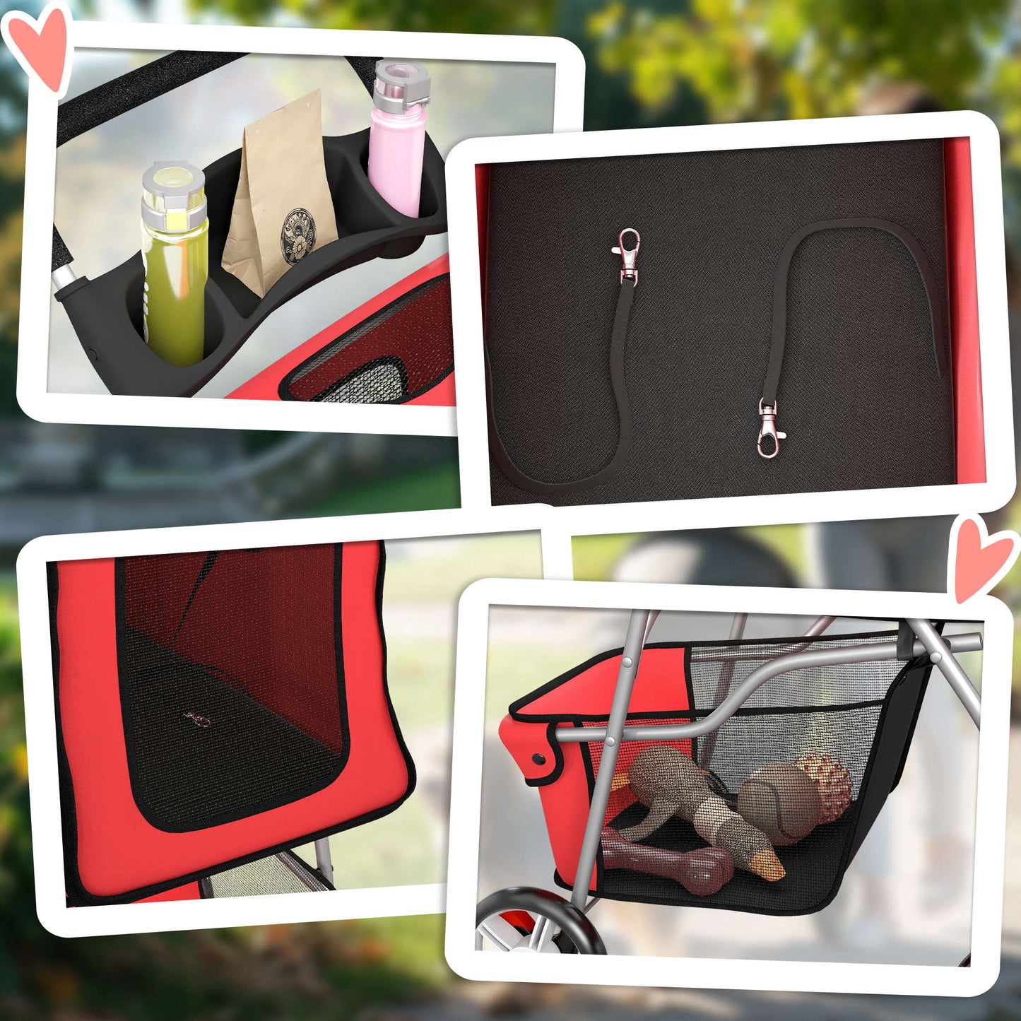 Pawhut Carrito Para Perros Plegable Con Cesta De Almacenaje 77x44x102 Cm Rojo_4